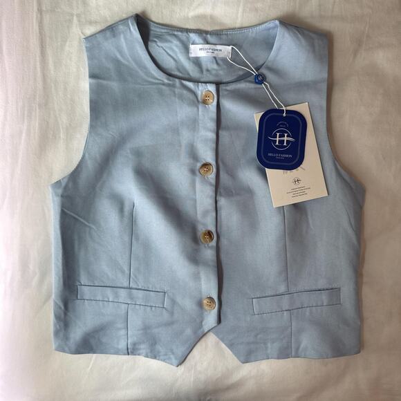 light blue button front vest nwt preppy minimalist officecore - Picture 2 of 5